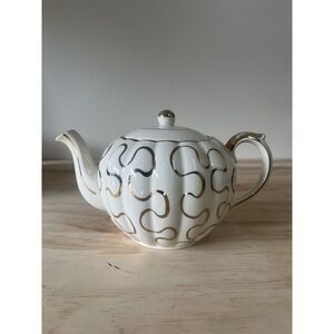 Vintage Art‎ Deco Gibsons Staffordshire Teapot Cream/Gold